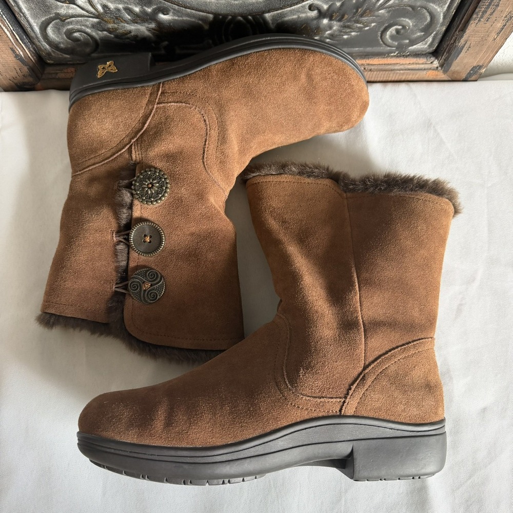 Alegria Nanook Coffee Brown Leather Faux Fur Winter Boot Sz 39 EU 9/9.5 US - Picture 5 of 9